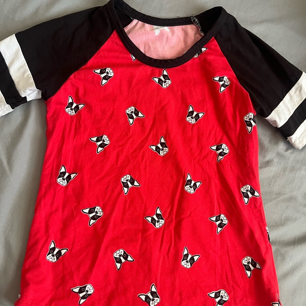 Kids Red Dog Print Raglan Shirt